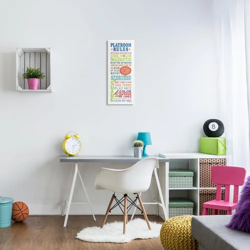 Miniatura 2 de Stupell Industries 'Playroom Rules Colorful Typography White Blue Green and Red', arte en lienzo, 10 x 24 pulgadas, fácil de colgar y resistente