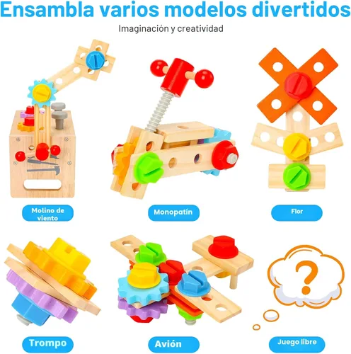 Miniatura 5 de Juego de herramientas de madera para niños de 2, 3, 4, 5 años, 29 piezas, juguetes educativos STEM para niños pequeños, juguetes Montessori