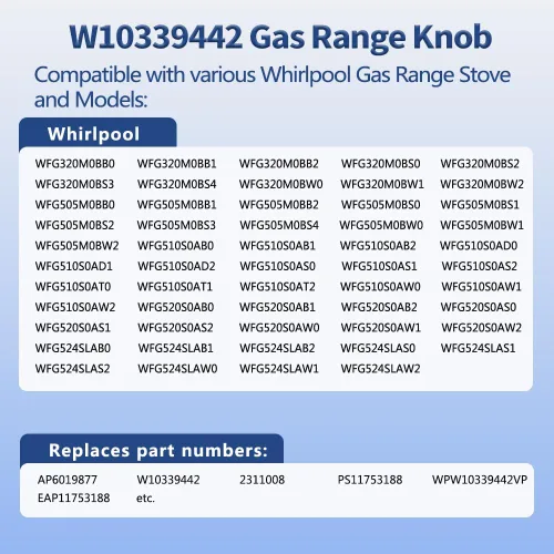 Miniatura 4 de W10339442 - Pomo de cocina de gas negro para cocina Whirlpool/estufa/horno, sustituye a WPW10339442, PS3507188 (paquete de 2)