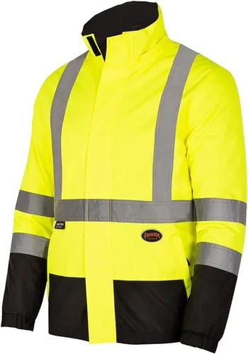 Pioneer Hi Vis - Chaqueta impermeable de seguridad 2 en 1 para hombres y mujeres, se invierte a un acolchado negro, equipo impermeable reflectante,
