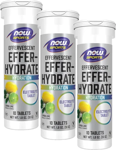 NOW Sports Nutrition, efervescente efervescente-hidrato, suplemento de electrolitos, recuperación*, limón lima, 10 tabletas (paquete de 3)