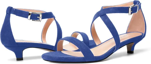 Miniatura 6 de ROSERWISH Sandalias de tacón bajo con hebilla de moda para mujer, con puntera redonda, de gamuza, para boda, 1.5 pulgadas