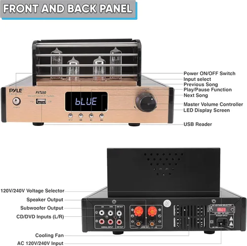 Miniatura 2 de Pyle Amplificador de Tubo Bluetooth Receptor Estéreo - Amplificador de Potencia Estéreo de Audio para el Hogar de 1000W Receptor Amplificador