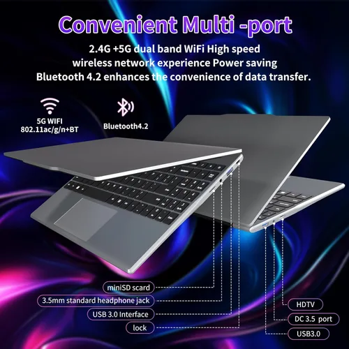 Miniatura 4 de Auusda Laptop para Estudiantes, Laptop de 14.1" FHD para Negocios y Estudio, 4-Core 2.9GHz N5095, 8GB RAM 512GB SSD, Teclado Numérico, HDMI