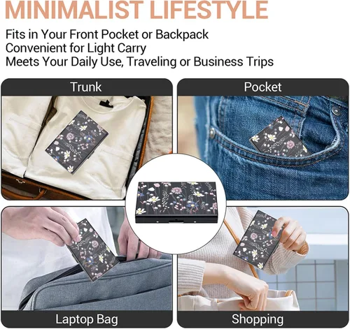 Miniatura 6 de BONSYL® Soporte para tarjetas de crédito, cartera delgada de metal con bloqueo RFID, con 6 ranuras para tarjetas, para mujeres y hombres.
