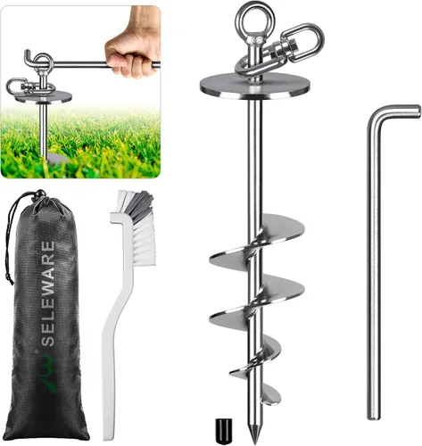 Miniatura 19 de SELEWARE Estaca de amarre para perro al aire libre, anclaje antióxido para perros grandes de hasta 220 libras, estaca giratoria gratuita para Negro C