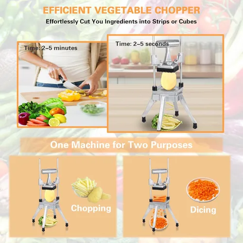 Miniatura 3 de Hakka - Cortador comercial de verduras con 3 cuchillas de repuesto, cortador de cebolla comercial, cortador de patatas de acero inoxidable, incluye