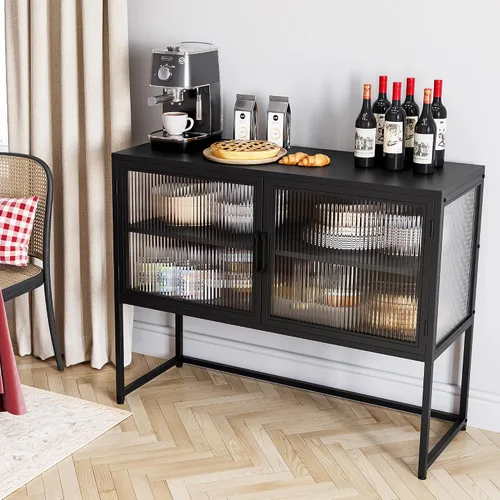 Miniatura 4 de GAOMON Armario buffet con puertas de cristal, armario aparador con estantes ajustables, puertas de vidrio independientes armario de almacenamiento