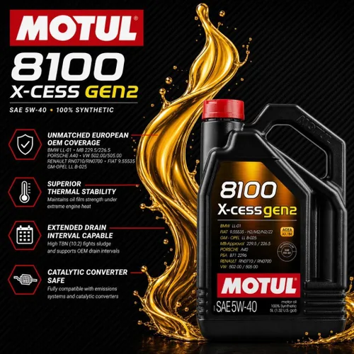 Miniatura 2 de MOTUL 8100 X-Cess Gen 2 SAE 5W40 Aceite de motor de motor sintético completo botella de 5 litros