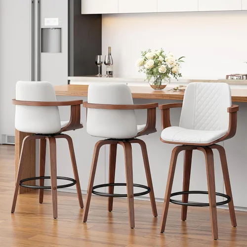 Miniatura 34 de YaFiti - Taburetes de bar giratorios, taburetes de bar tapizados de 26" de altura de mostrador con patas de madera y respaldos, sillas de bar de PU