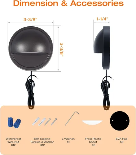 Miniatura 6 de CLOUDY BAY [Paquete de 6] Luces LED de Cubierta para Exteriores de Bajo Voltaje 3CCT, 2700K/3500K/5000K Seleccionables, Luz con Cable