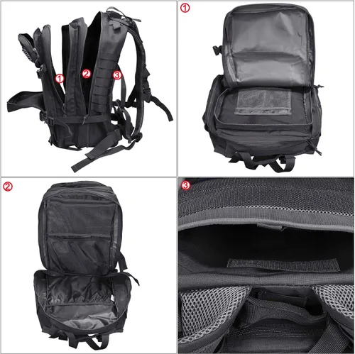 Miniatura 3 de Prospo Mochila de hombro táctica militar de 40 litros para supervivencia escolar, mochila de pesca para almacenamiento de aparejos Negro