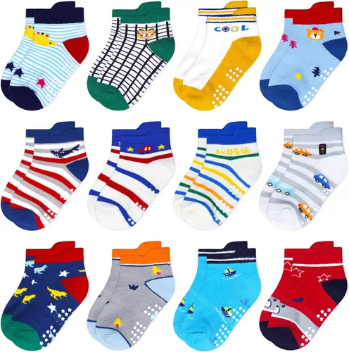 SkiBeaut Calcetines antideslizantes para niños y niñas de 1 a 7 años, 12 pares de calcetines para niños y niñas