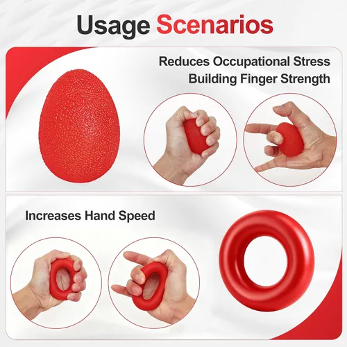 Miniatura 6 de Grip Strength Trainer Kit (5 Pack) Adjustable Resistance Hand Gripper,Finger Exerciser,Hand Extension Exerciser,Stress Relief Ball and Forearm Rojo