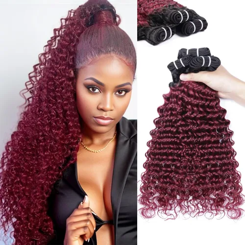 Miniatura 12 de Manojos de cabello humano ondulado profundo de 12, 14, 16 pulgadas, paquetes de ondas de agua, 100% sin procesar, 10A, cabello humano virgen