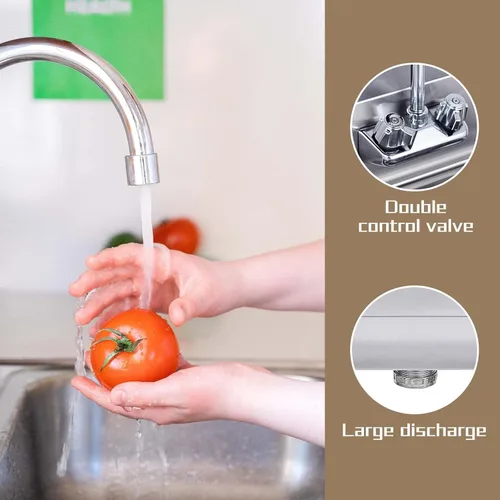 Miniatura 5 de HALLY Fregadero de acero inoxidable para lavar con grifo, lavabo comercial NSF de montaje en pared para restaurante, cocina y hogar, 17 x 15 pulgadas