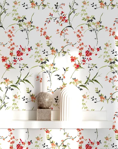 Miniatura 11 de Papel tapiz floral despegar y pegar autoadhesivo de hortensias, papel de pared estilo campo francés color crema, papel tapiz adhesivo