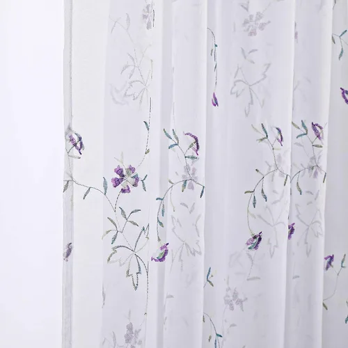 Miniatura 13 de Taisier Home Cortinas Traslúcidas Blancas Florales con Estampado de Flores y Bordado de Enredaderas para Dormitorio, Cortina con Bolsillo