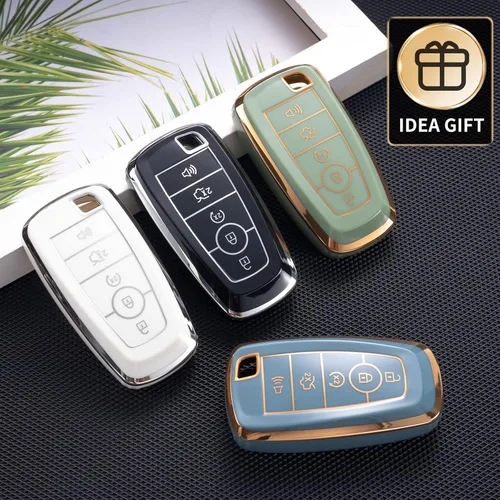 Miniatura 6 de Compatible con funda para llavero Ford con cordón de cuero, funda protectora para llave de automóvil Ford Explorer Fusion Escape F150 F250 F350 F450