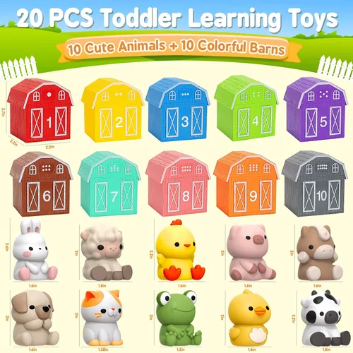 Miniatura 5 de Juguetes de aprendizaje para niños de 1, 2, 3 años, 20 juguetes de animales de granja, juguetes Montessori para contar, combinar y clasificar