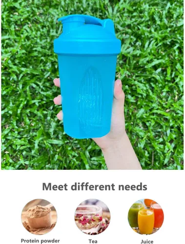 Miniatura 4 de Shaker Bottle - Batido de proteínas y botella agitadora de 16 onzas/13.5 fl oz con bolas batidoras, plástico sin BPA (azul + rosa (2 unidades)
