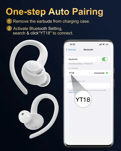 Miniatura 7 de Auriculares inalámbricos, auriculares Bluetooth 5.4 deportivos, auriculares sobre la oreja con micrófono de cancelación de ruido ENC, 48H, 2-Blanco