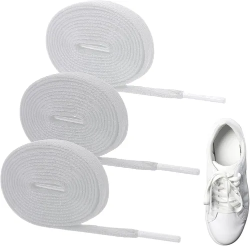 Miniatura 8 de 3 pares de cordones planos para zapatos deportivos, cordones planos de 516 pulgadas de ancho y 47 pulgadas de largo, cordones blancos de repuesto