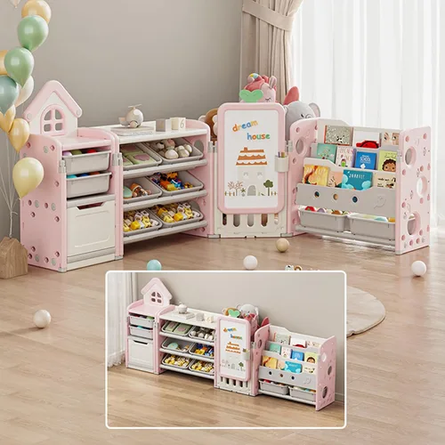 Miniatura 10 de DEYGIA Organizador plegable de almacenamiento de juguetes para niños con 10 contenedores extraíbles y estantería de 3 niveles, organizador de Blanco