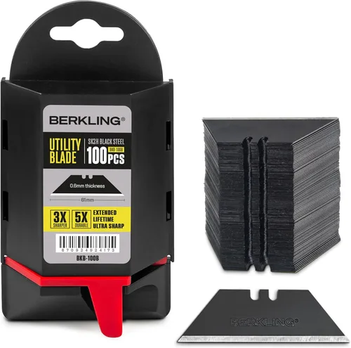 Miniatura 9 de Berkling - Cuchillas para cuchillo utilitario con revestimiento de titanio, 50 unidades con dispensador, SK2H afiladas con láser endurecidas, ultra