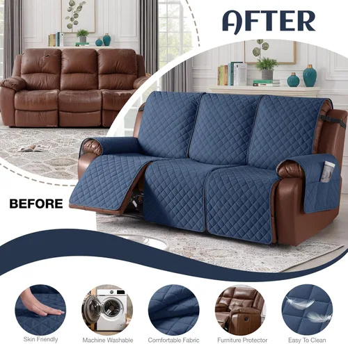 Miniatura 5 de KinCam - Funda de sofá reclinable impermeable, fundas de sofá reclinable antideslizantes para 3 asientos, protector de muebles de sofá reclinable