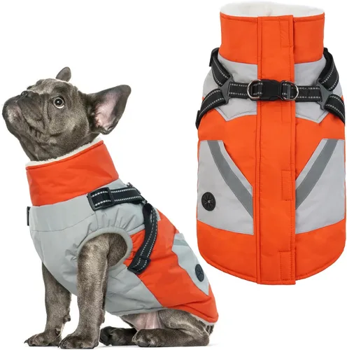 Miniatura 20 de IECOii Chaqueta para perro con arnés de invierno integrado, color negro, XXXL, abrigo de perro con cremallera, ropa de invierno para perros grandes