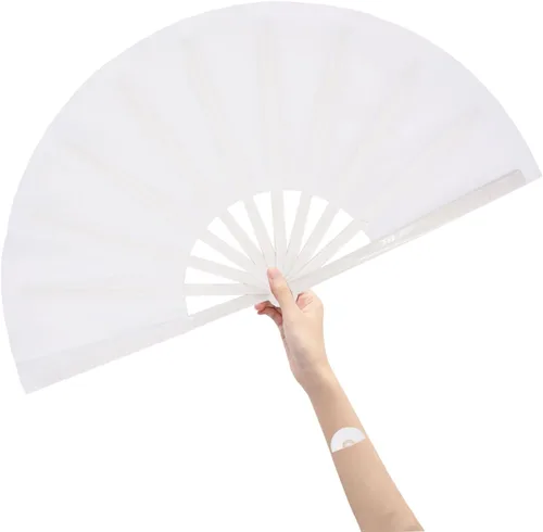Miniatura 11 de Abanico grande plegable, abanico chino/japonés plegable, de mano, en nailon, para mujer, para regalo, para manualidades, abanico plegable para danza
