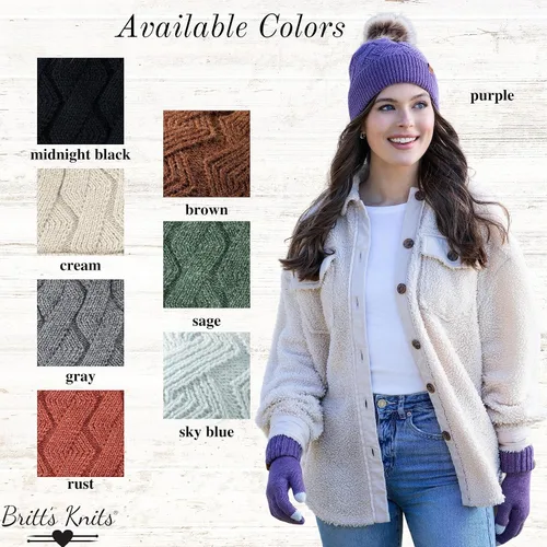 Miniatura 4 de Britt's Knits Gorro de punto cálido para mujer, con forro de felpa, pompón para clima frío