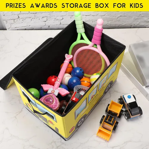 Miniatura 4 de Sweetude Caja del tesoro de autobús escolar de 2 piezas para el aula, caja plegable de almacenamiento de juguetes con tapa, organizador de tesoros