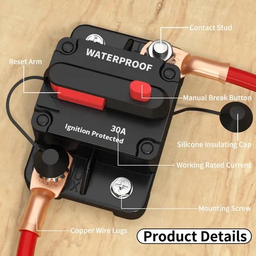 Miniatura 5 de DaierTek Disyuntores de circuito de 30 amperios, disyuntor marino de 12 V, disyuntor de fusible reiniciable de 30 A, disyuntor de circuito