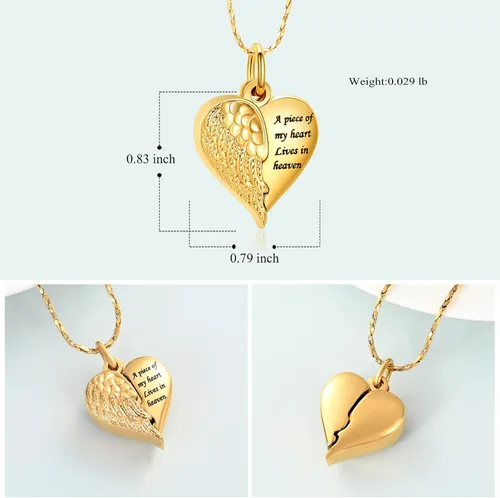 Miniatura 2 de Imrsanl Collar con dije de urna de cremación en forma de corazón para cenizas humanas – Un pedazo de mi corazón vive en el cielo