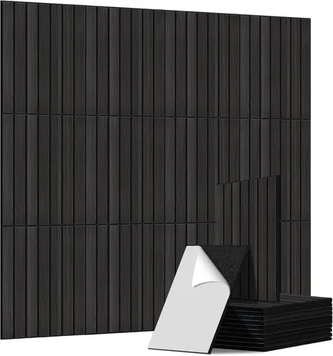 Miniatura 26 de Paneles de sonido de chapa de madera, paquete de 10 paneles de pared de 47.2 x 23.6 pulgadas, paneles acústicos decorativos para paredes
