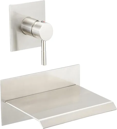 BWE Grifo de Bañera de Níquel Cepillado Cascada Grifo de Bañera Montado en la Pared Caño de Bañera Llenador de Bañera Kit de Ducha de Una Manija