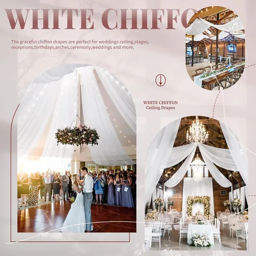 Miniatura 6 de 4 paneles de cortinas blancas para techo de boda, cortinas de techo de 5 x 10 pies, cortinas de tela transparente para arco de boda, cortinas