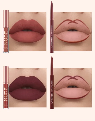 Miniatura 6 de URQT Juego de 12 delineadores de labios y lápiz labial, 6 lápices labiales líquidos mate aterciopelados + 6 delineadores de labios suaves a juego