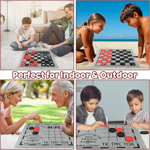Miniatura 6 de Juego de ajedrez gigante 4 en 1, ajedrez gigante y damas gigantes y dedo grande de Tic Tac, juego de mesa de ajedrez gigante para niños y adultos