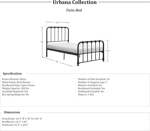 Miniatura 2 de Lexicon Marco de cama de metal individual, cama de plataforma con fuerte soporte de listones de metal debajo de la cama, marco de cama individual