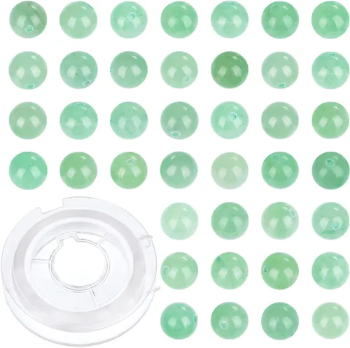 Miniatura 25 de 100 cuentas sueltas redondas de jade blanco natural de 0.315 pulgadas para fabricación de joyas con cordón elástico de cristal