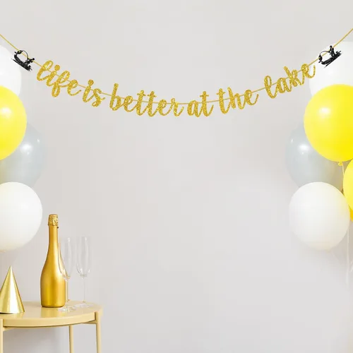 Miniatura 7 de Cartel dorado con purpurina «Life is Better at the Lake», decoración de fiesta de cumpleaños o jubilación con temática de pesca, decoración