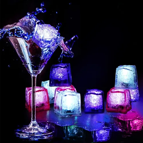 12 cubos de hielo impermeables con luz LED para bebidas que cambian de color, parpadean en la oscuridad, para bar, club, beber, fiesta, vino, boda,