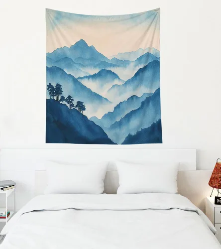 Miniatura 47 de EMMTEEY Tapiz de pared con bosque - Árbol de pino verde y niebla, arte de pared natural, 80x60 pulgadas, tapiz grande de estilo bohemio para sala