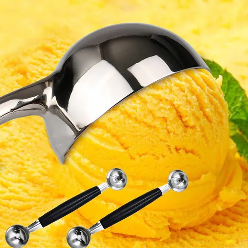 Miniatura 4 de Paquete de 4 cucharas de bola de helado de fruta de doble extremo, bola de melón de acero inoxidable 430, bolas de melón redondas lisas para sandía