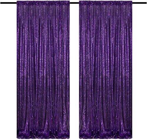 Miniatura 26 de Cortinas de fondo de lentejuelas negras con purpurina de 2 x 8 pies, 4 paneles para decoración de bodas, fiestas de cumpleaños, despedidas de Negro