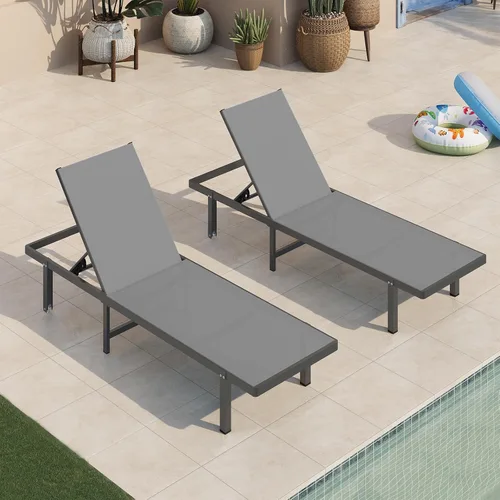 Miniatura 21 de Sillas de Descanso para Piscina, Tumbona al Aire Libre con Ruedas y Reclinable de 5 Posiciones -Fácil de Mover- Silla de Descanso de Aluminio