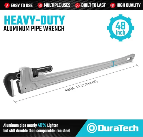 Miniatura 2 de DURATECH Llave de tubo recta de aluminio de 48 pulgadas resistente ajustable, llave de fontanería forjada por caída, supera el estándar GGG
